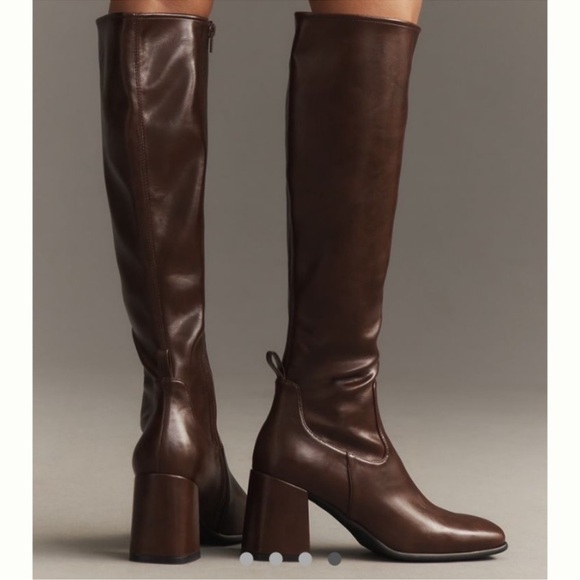 Jeffrey Campbell Hot Lava Boots Burgundy Coffee Brown Square Toe Knee High - Picture 2 of 10